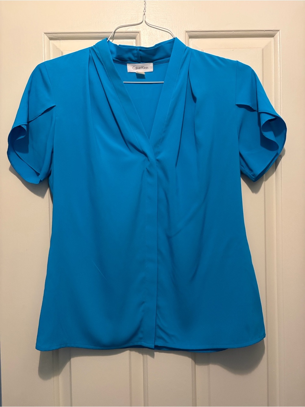 Calvin Klein Teal Flutter Sleeve Blouse